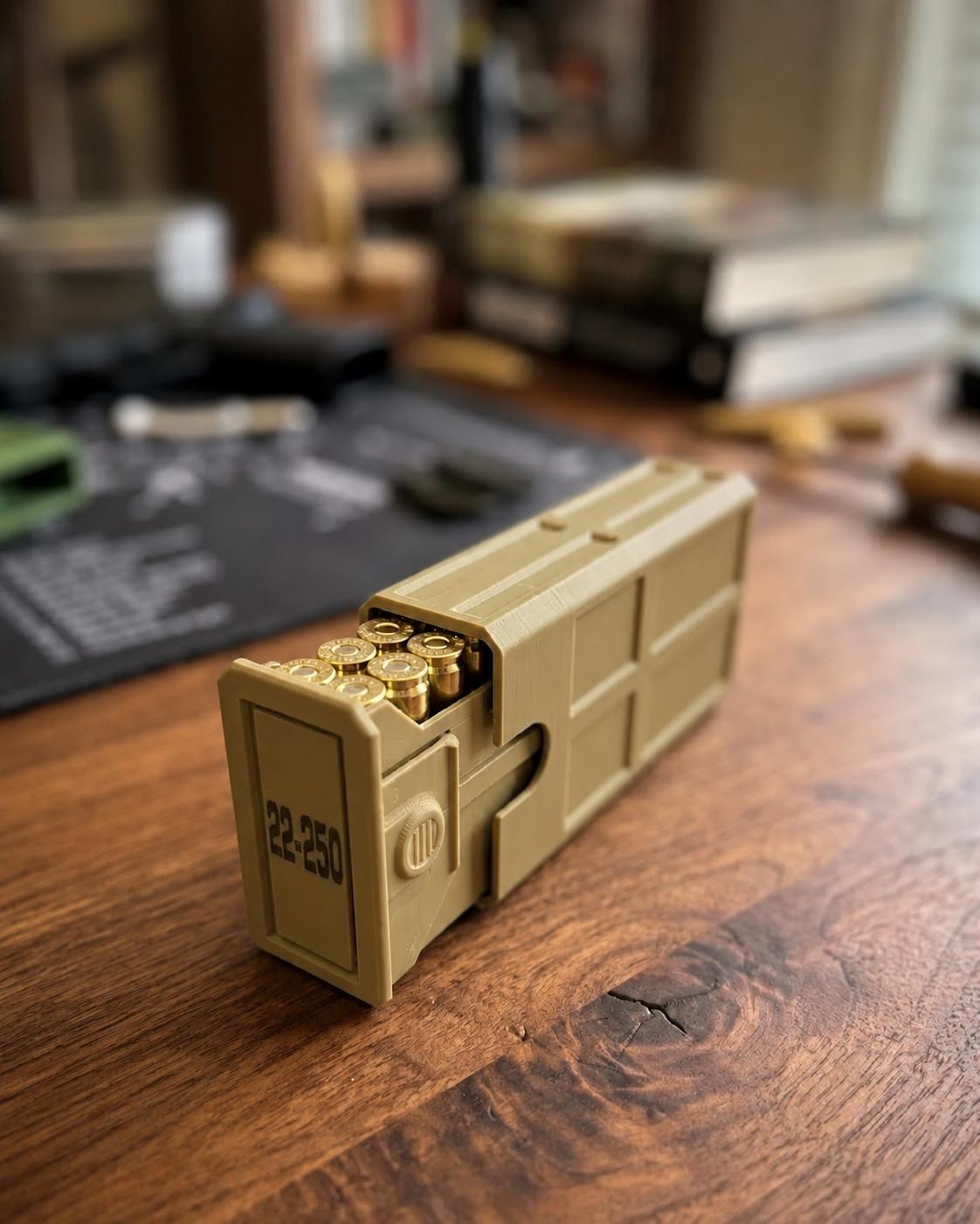 22-250 Remington Ammo Box, 20 Round Stackable Ammunition Storage Case, Custom Color Range Box and Gun Safe Organizer