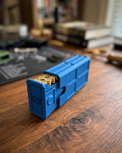 22-250 Remington Ammo Box, 20 Round Stackable Ammunition Storage Case, Custom Color Range Box and Gun Safe Organizer