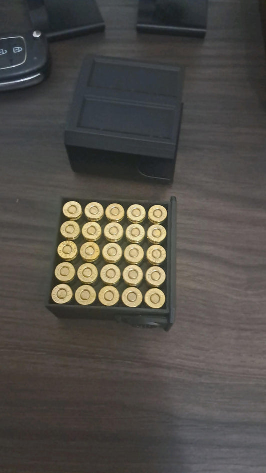 9MM Ammo Pocket Storage Box – 25 Round Stackable Case, Dual-Latch Organizer