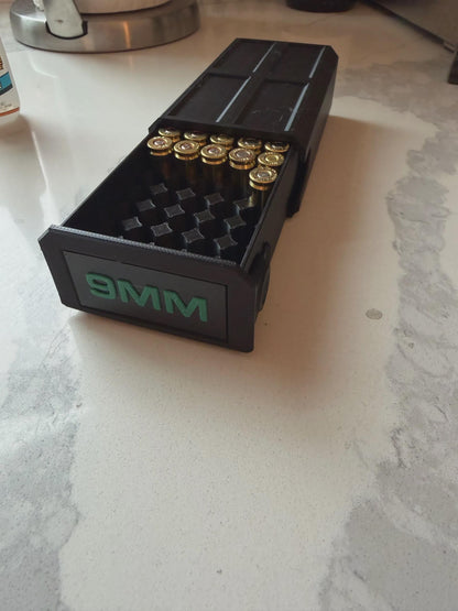 9MM Ammo Pocket Storage Box – 25 Round Stackable Case, Dual-Latch Organizer