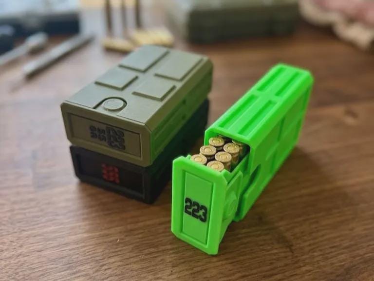 5.56 or .223 Ammo Box – 20 Round Stackable Ammunition Storage Case – Sliding Drawer with Dual Latches