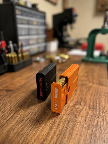 243 Winchester Pocket Ammo Box – 8-Round Stackable Sliding Ammunition Storage Case, 3D-Printed Range & Hunting Organizer