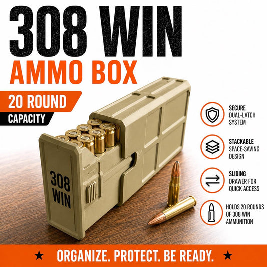308 Winchester Magnum Ammo Box | 20 Round Stackable Storage Case | Dual-Latch Ammo Holder