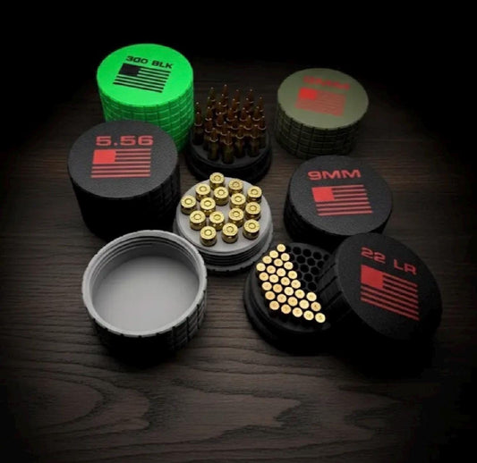 32 ACP Circular Frag Pattern 26 Rounds Ammo Case, Quick-Twist Lid, Multiple Color Options