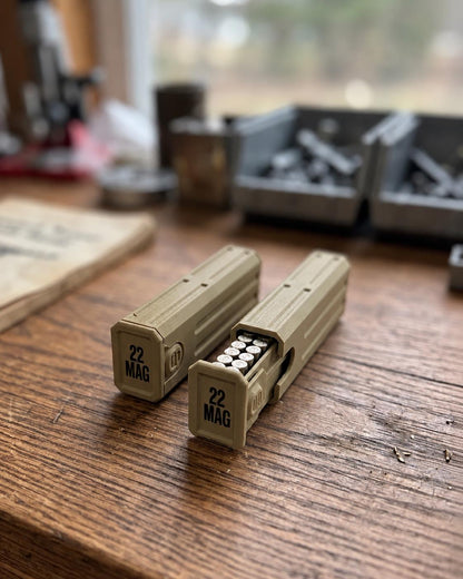 22 Magnum Ammo Box – 30 Round Stackable Pocket Storage Case with Sliding Drawer, Dual Latches.