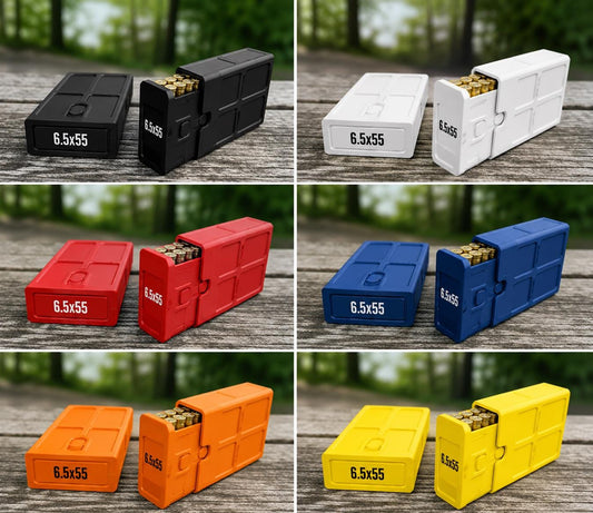 6.5x55 Swedish Ammo Box – 20 Round Stackable Ammunition Storage Case – Compact 3D Printed Rifle Cartridge Holder