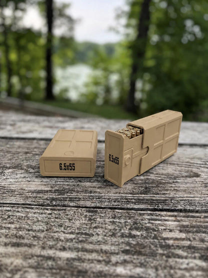 6.5x55 Swedish Ammo Box – 20 Round Stackable Ammunition Storage Case – Compact 3D Printed Rifle Cartridge Holder