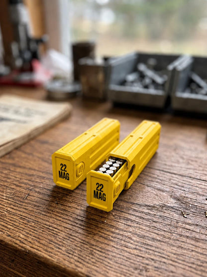 22 Magnum Ammo Box – 30 Round Stackable Pocket Storage Case with Sliding Drawer, Dual Latches.