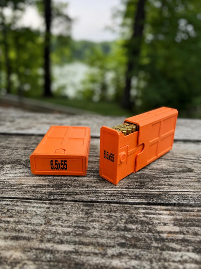 6.5x55 Swedish Ammo Box – 20 Round Stackable Ammunition Storage Case – Compact 3D Printed Rifle Cartridge Holder