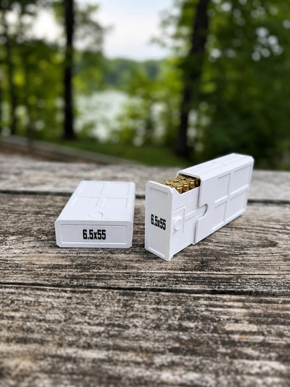 6.5x55 Swedish Ammo Box – 20 Round Stackable Ammunition Storage Case – Compact 3D Printed Rifle Cartridge Holder