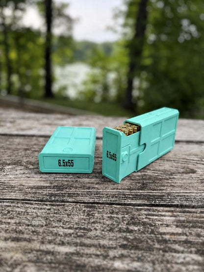 6.5x55 Swedish Ammo Box – 20 Round Stackable Ammunition Storage Case – Compact 3D Printed Rifle Cartridge Holder