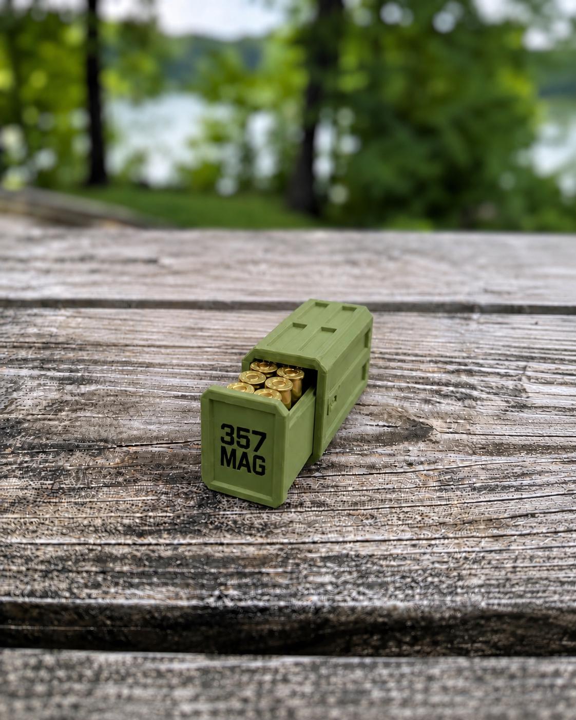 357 Magnum Ammo Box – 12 Round Stackable Storage Case, Sliding Drawer Organizer