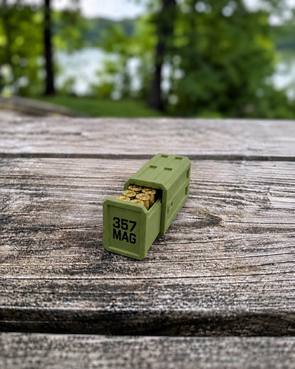 357 Magnum Ammo Box – 12 Round Stackable Storage Case, Sliding Drawer Organizer