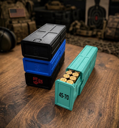 45-70 Government Ammo Box – 20 Round Stackable Ammo Storage Case, Sliding 3D Printed Range & Hunting Organizer