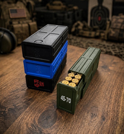 45-70 Government Ammo Box – 20 Round Stackable Ammo Storage Case, Sliding 3D Printed Range & Hunting Organizer