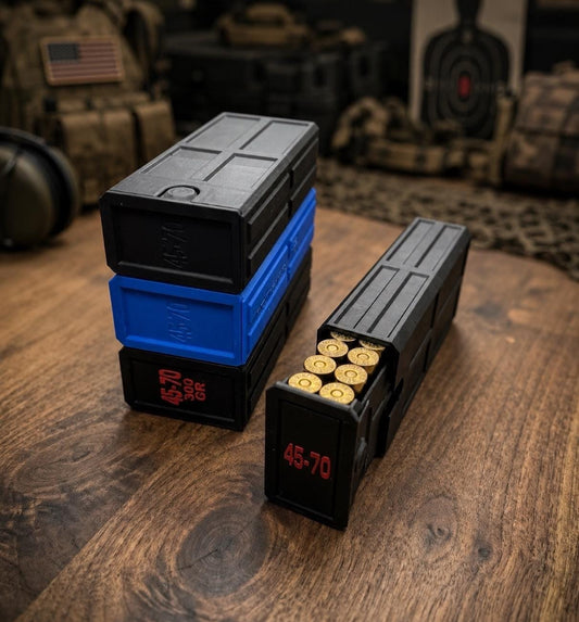 45-70 Government Ammo Box – 20 Round Stackable Ammo Storage Case, Sliding 3D Printed Range & Hunting Organizer