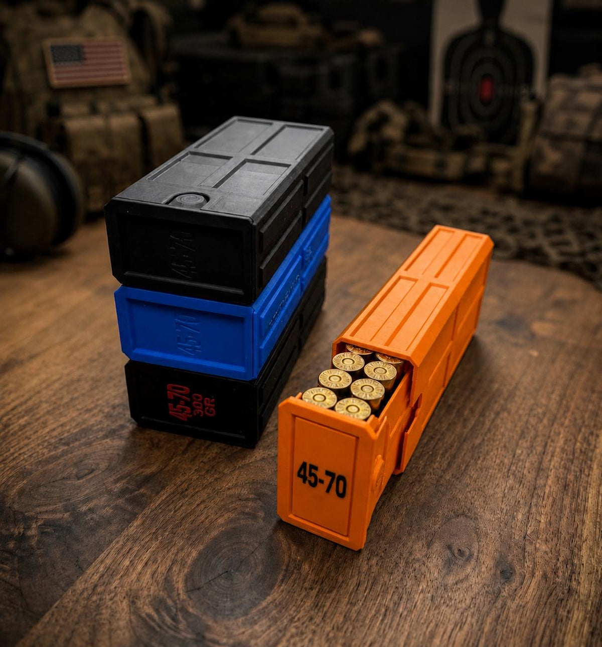 45-70 Government Ammo Box – 20 Round Stackable Ammo Storage Case, Sliding 3D Printed Range & Hunting Organizer