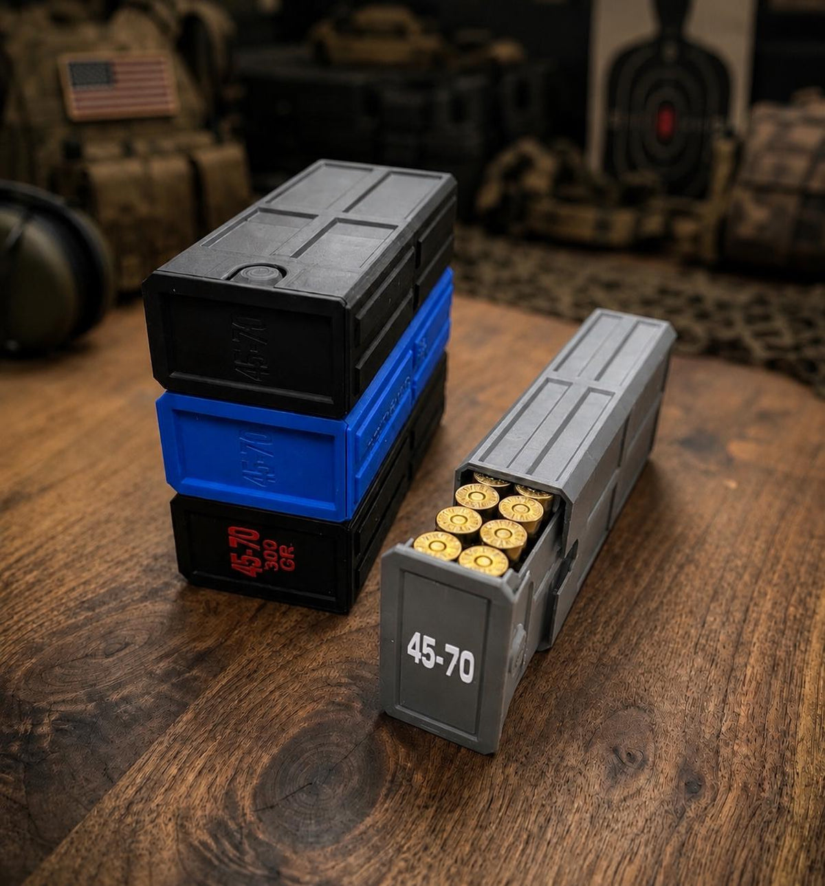 45-70 Government Ammo Box – 20 Round Stackable Ammo Storage Case, Sliding 3D Printed Range & Hunting Organizer