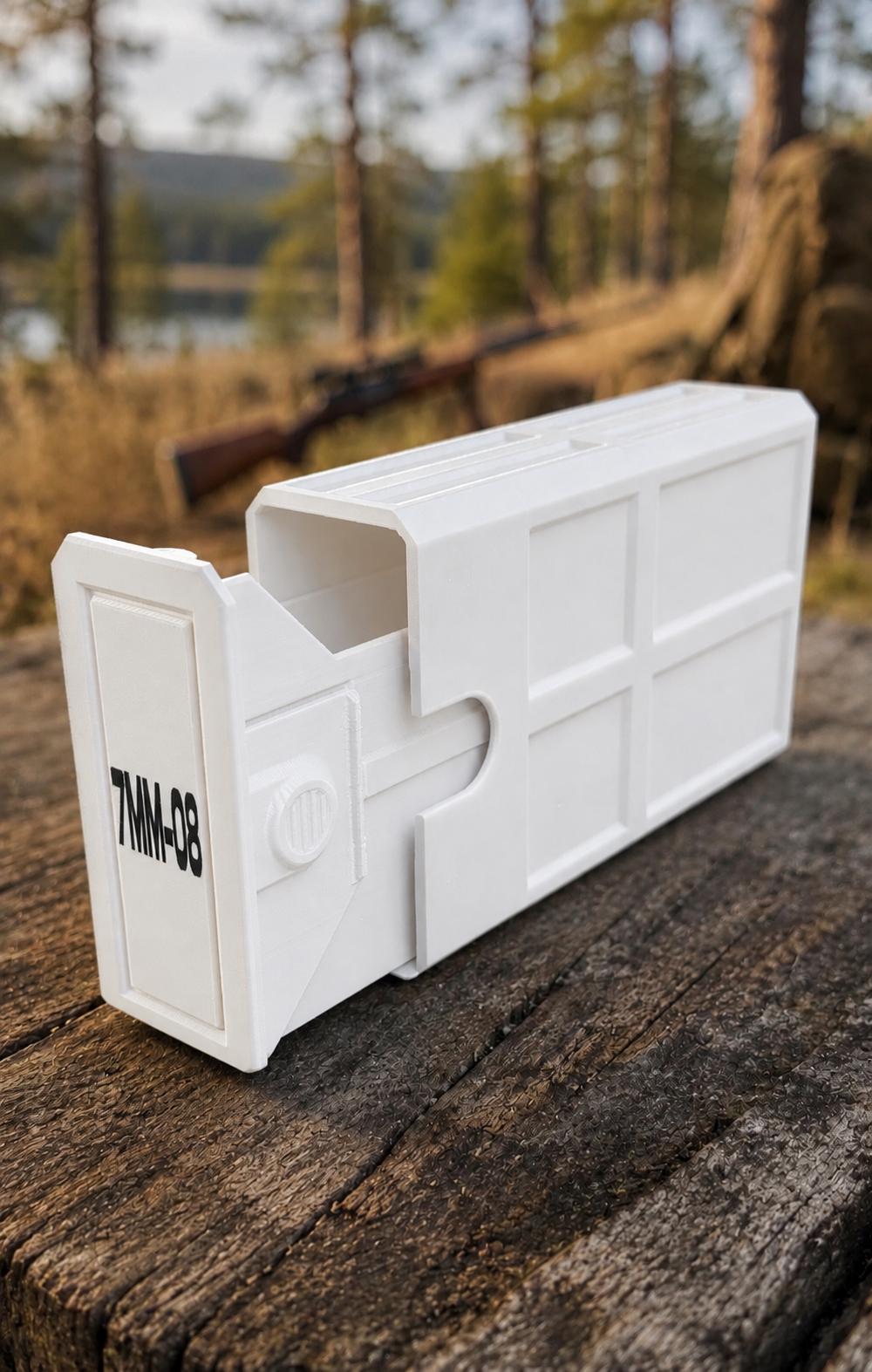 7mm-08 Remington Ammo Box | 20 Round Stackable Storage Case (3D Printed)