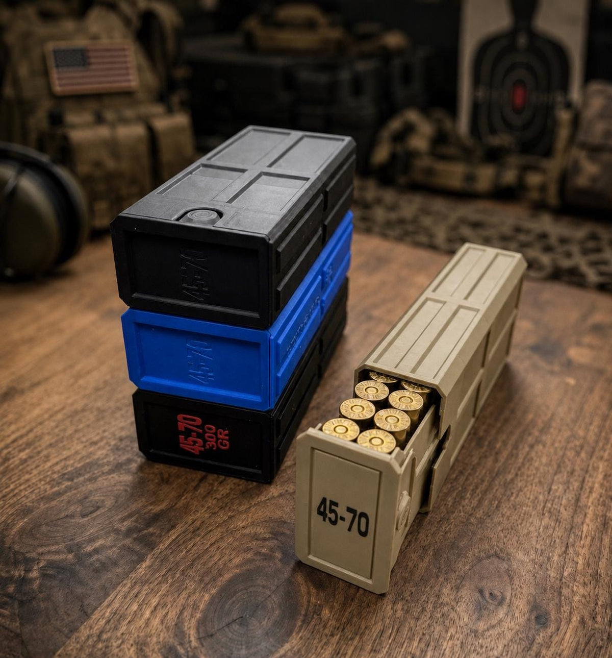 45-70 Government Ammo Box – 20 Round Stackable Ammo Storage Case, Sliding 3D Printed Range & Hunting Organizer