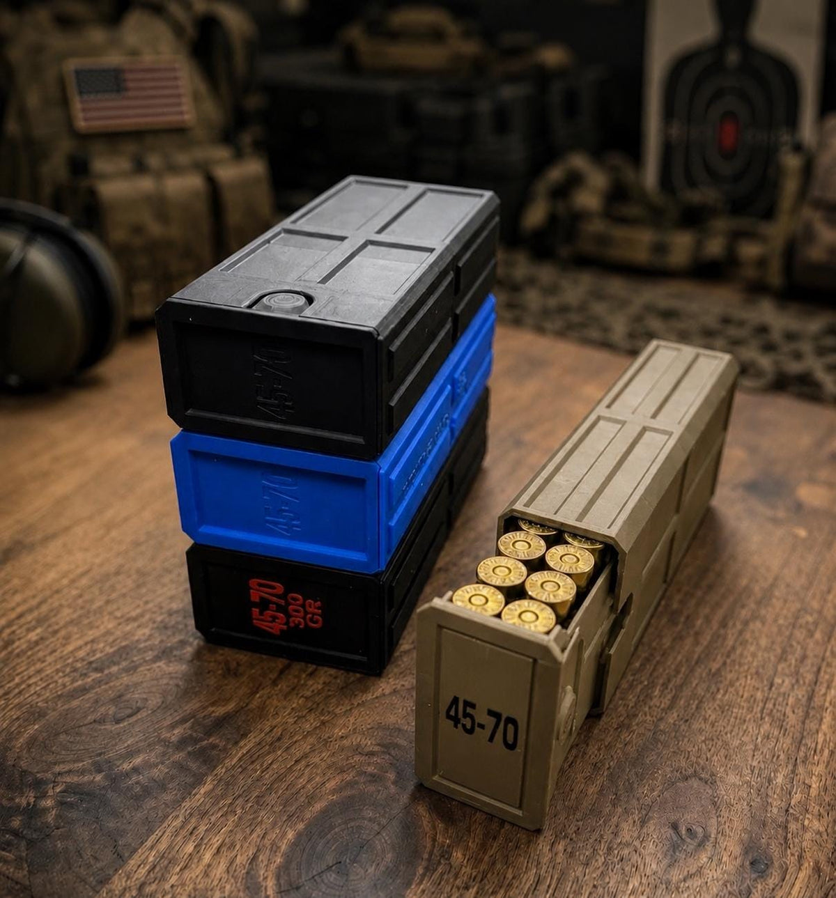45-70 Government Ammo Box – 20 Round Stackable Ammo Storage Case, Sliding 3D Printed Range & Hunting Organizer