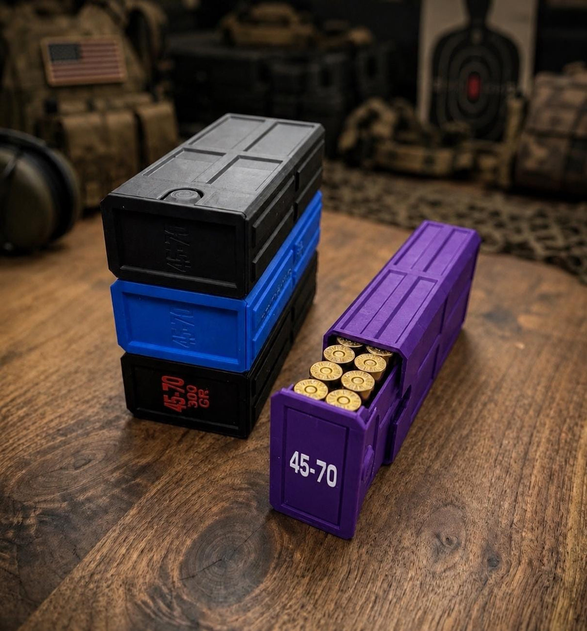 45-70 Government Ammo Box – 20 Round Stackable Ammo Storage Case, Sliding 3D Printed Range & Hunting Organizer