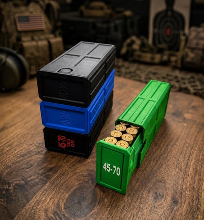 45-70 Government Ammo Box – 20 Round Stackable Ammo Storage Case, Sliding 3D Printed Range & Hunting Organizer