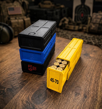 45-70 Government Ammo Box – 20 Round Stackable Ammo Storage Case, Sliding 3D Printed Range & Hunting Organizer