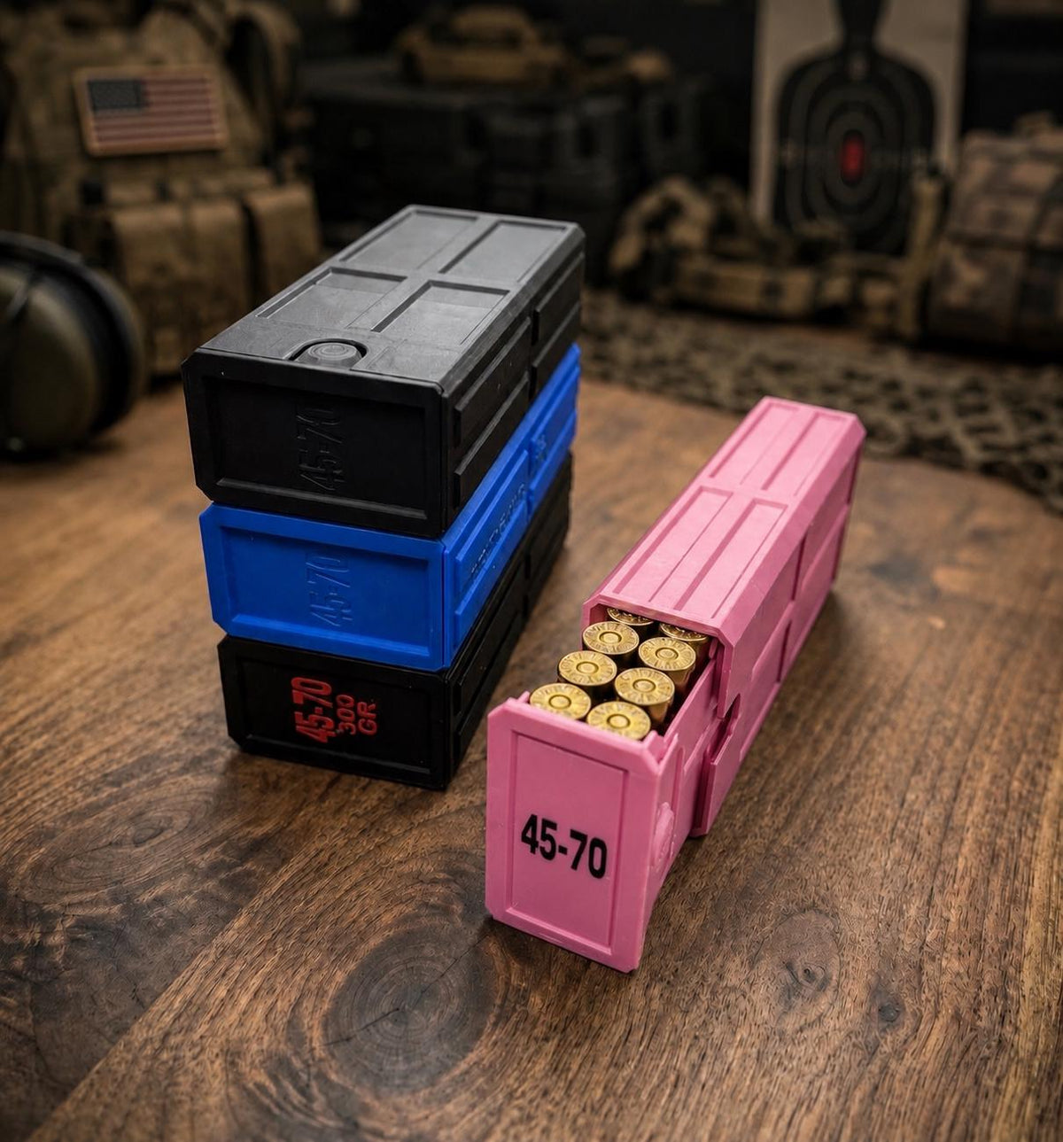 45-70 Government Ammo Box – 20 Round Stackable Ammo Storage Case, Sliding 3D Printed Range & Hunting Organizer