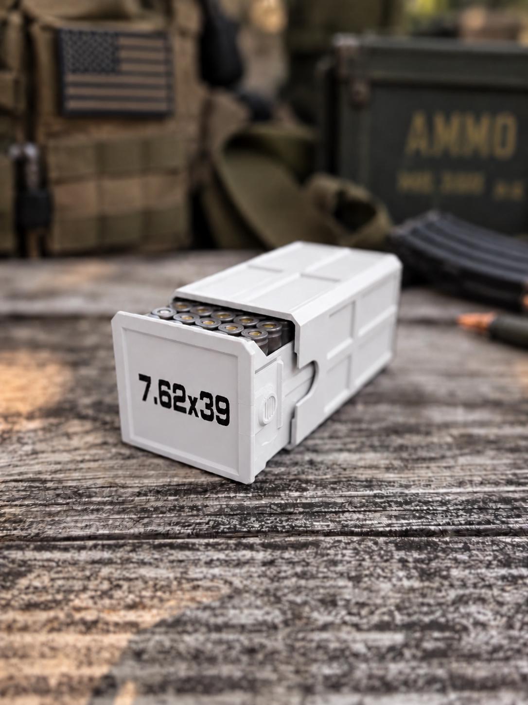7.62x39 Ammo Box – 50 Round Stackable 3D Printed Storage Case (Made in USA)