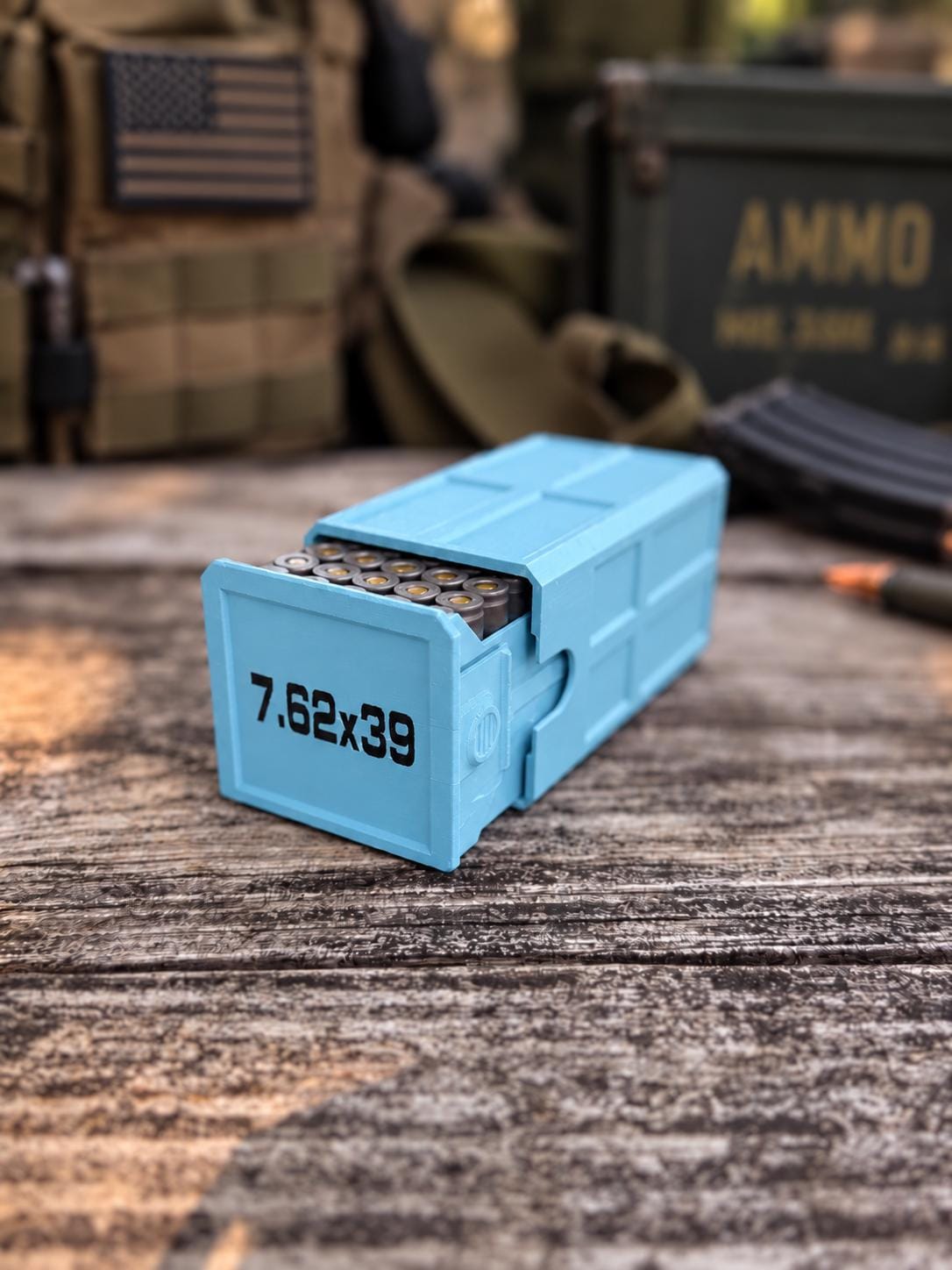 7.62x39 Ammo Box – 50 Round Stackable 3D Printed Storage Case (Made in USA)