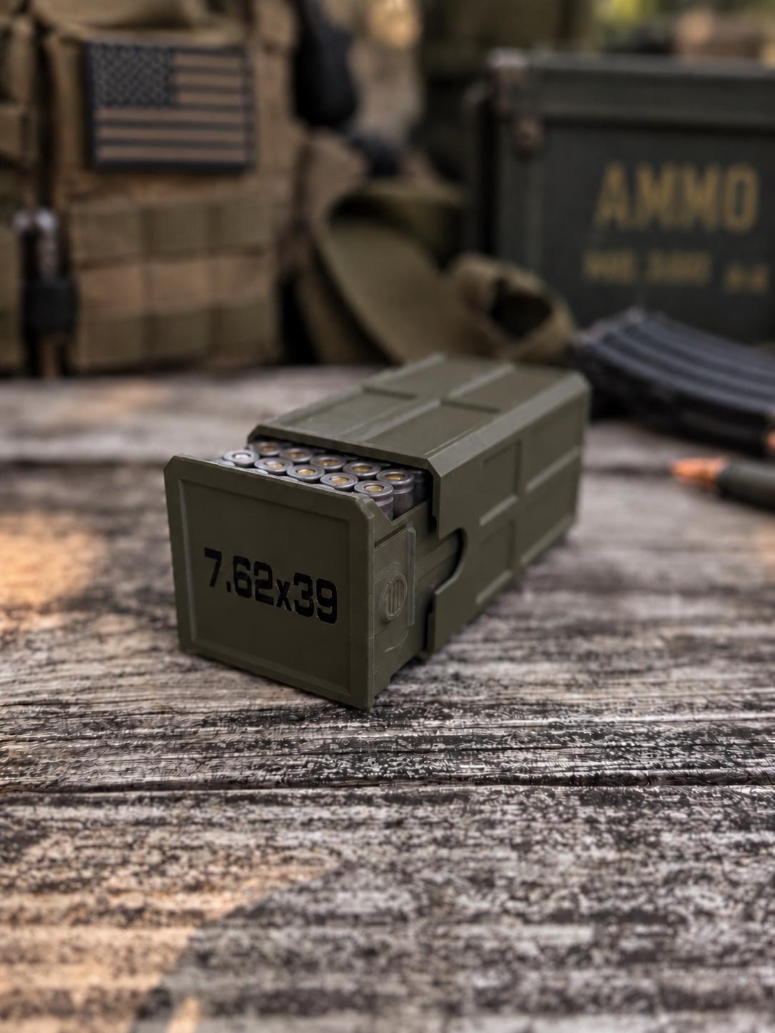 7.62x39 Ammo Box – 50 Round Stackable 3D Printed Storage Case (Made in USA)