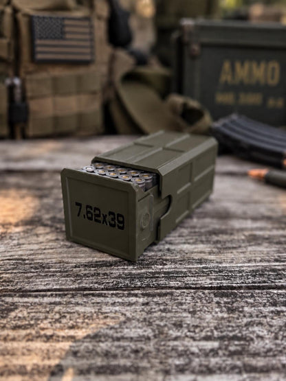 7.62x39 Ammo Box – 50 Round Stackable 3D Printed Storage Case (Made in USA)