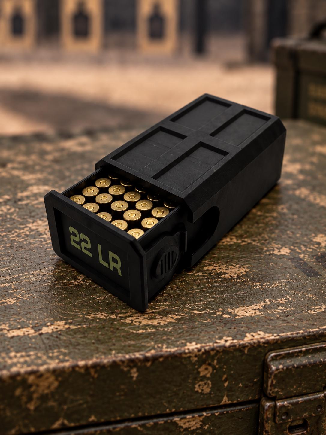 22LR Ammo Box – 50 Round Capacity – Compact Stackable Sliding Ammunition Storage Case