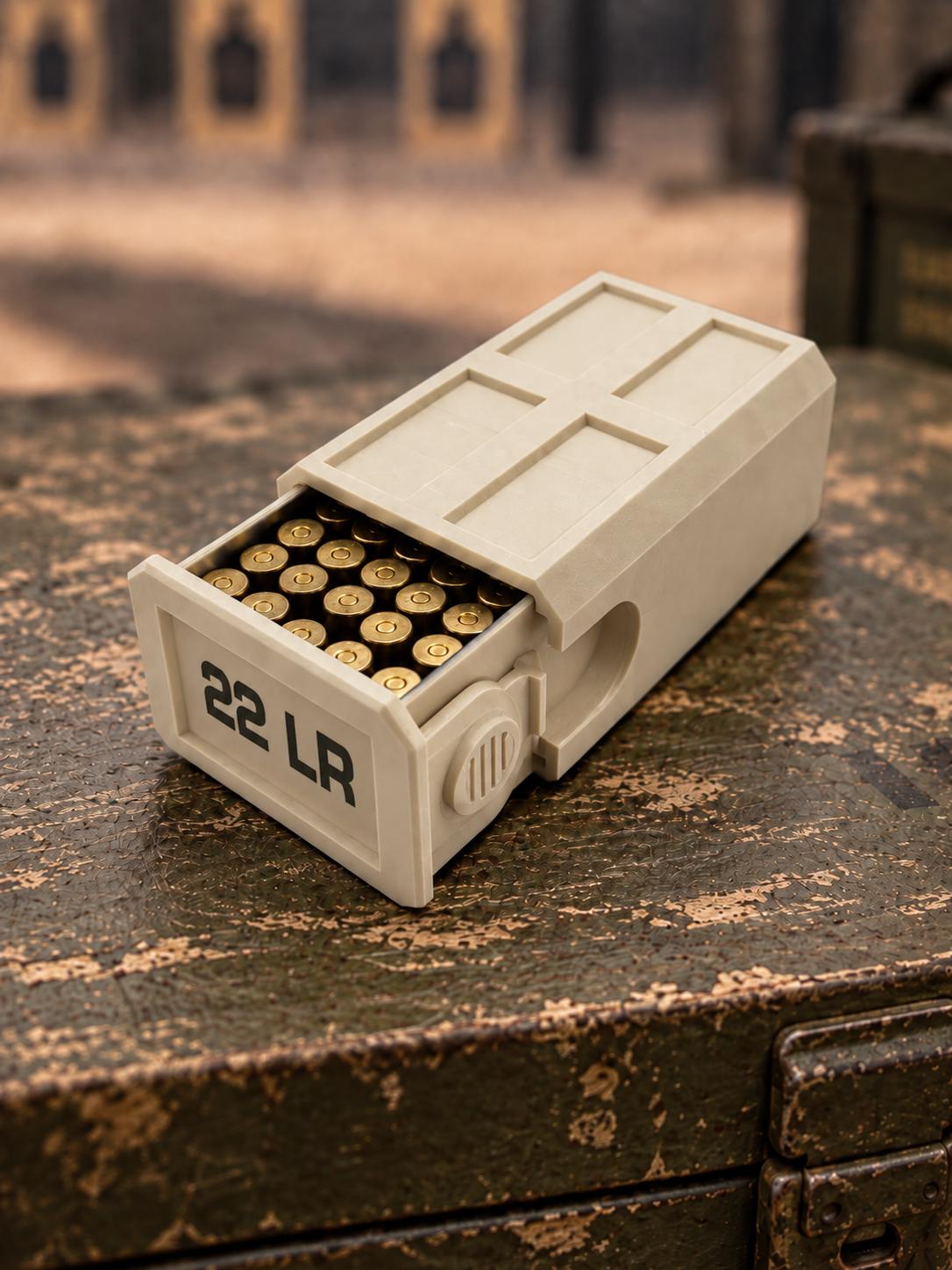 22LR Ammo Box – 50 Round Capacity – Compact Stackable Sliding Ammunition Storage Case