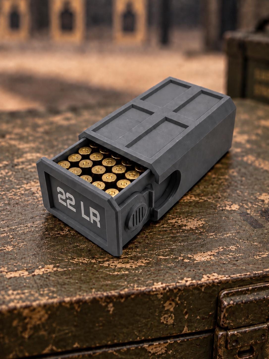 22LR Ammo Box – 50 Round Capacity – Compact Stackable Sliding Ammunition Storage Case