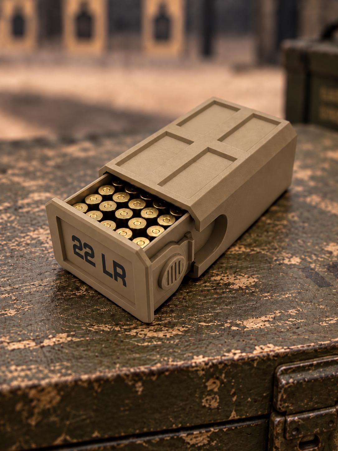 22LR Ammo Box – 50 Round Capacity – Compact Stackable Sliding Ammunition Storage Case