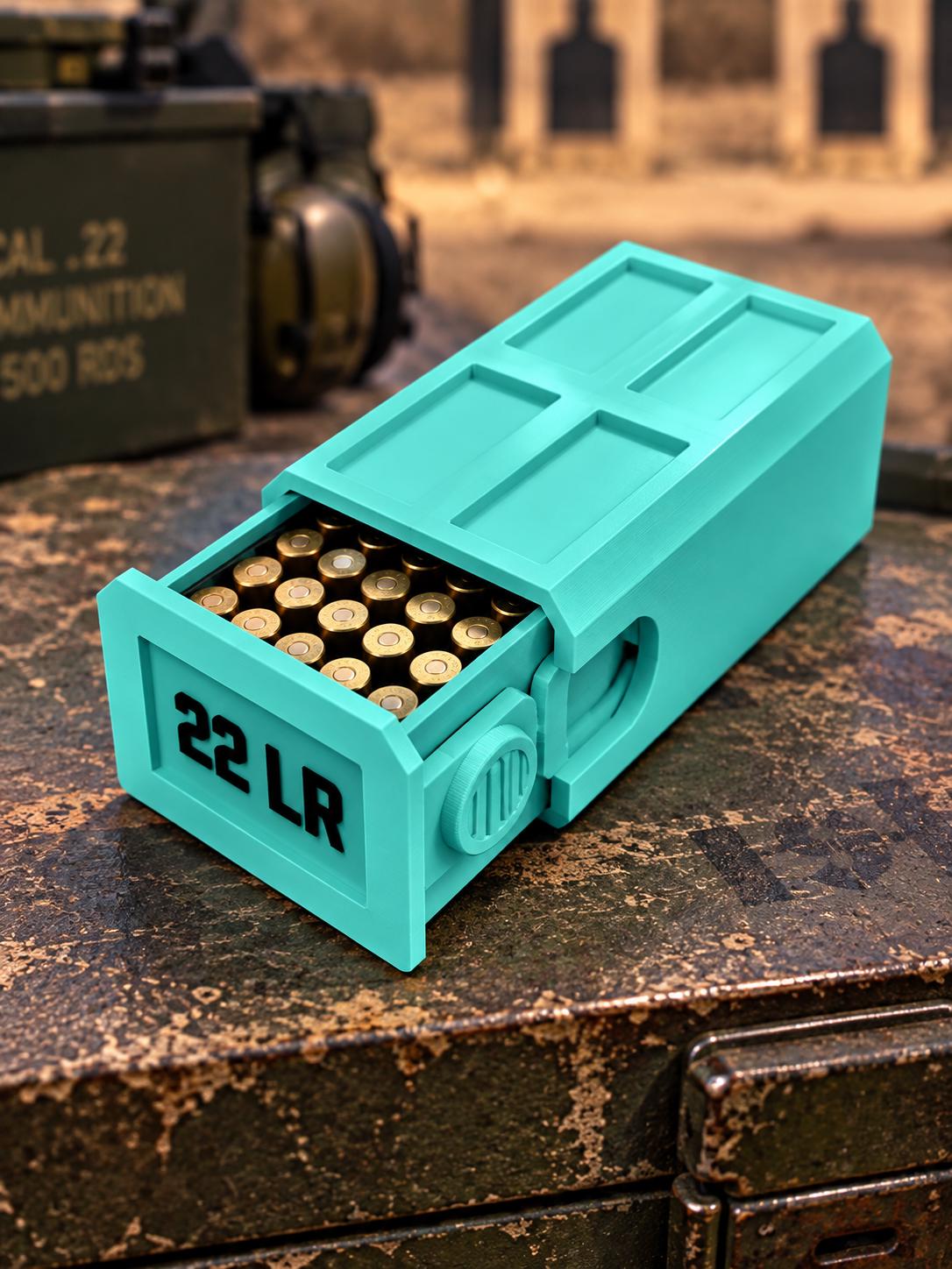 22LR Ammo Box – 50 Round Capacity – Compact Stackable Sliding Ammunition Storage Case