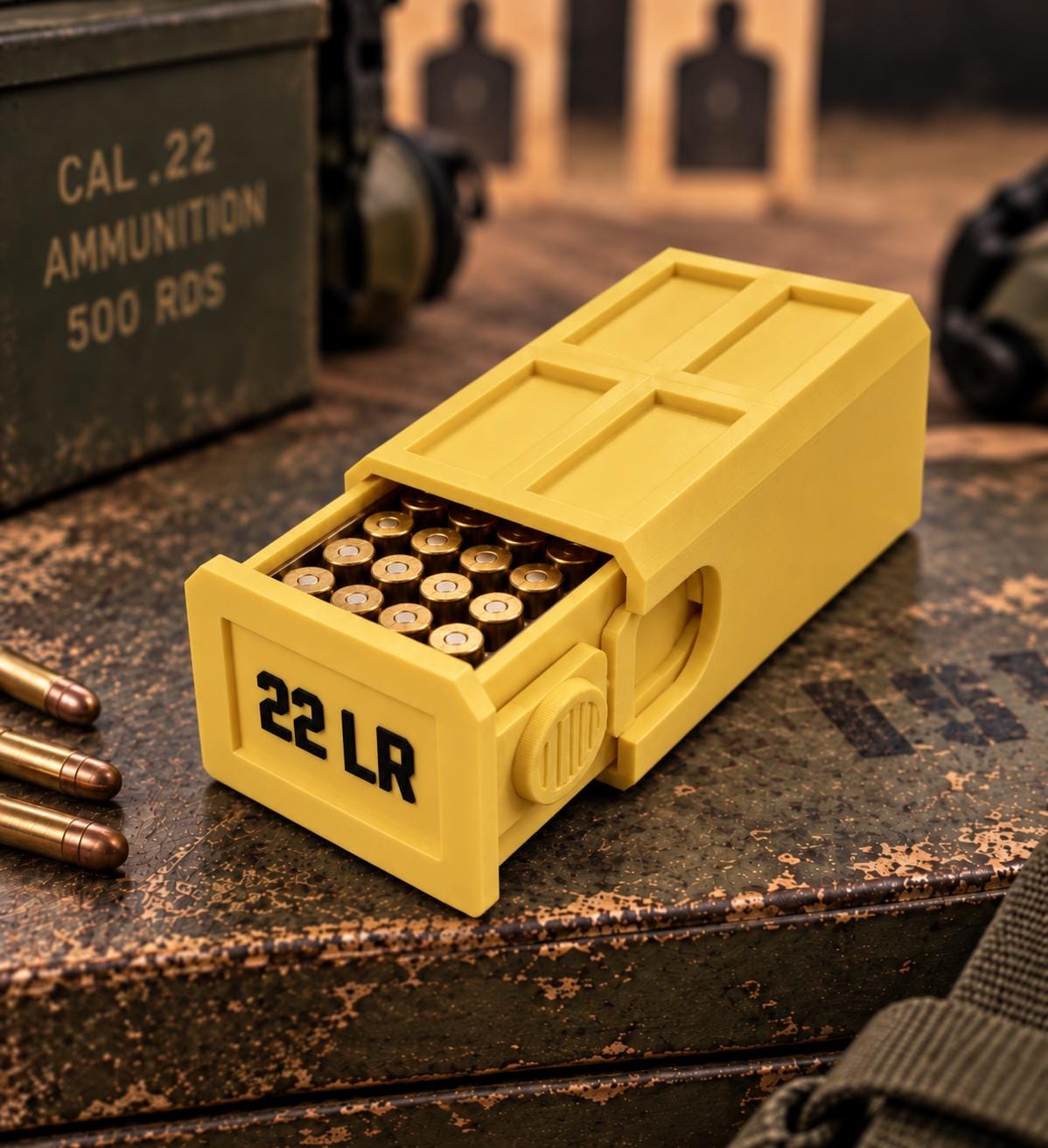 22LR Ammo Box – 50 Round Capacity – Compact Stackable Sliding Ammunition Storage Case
