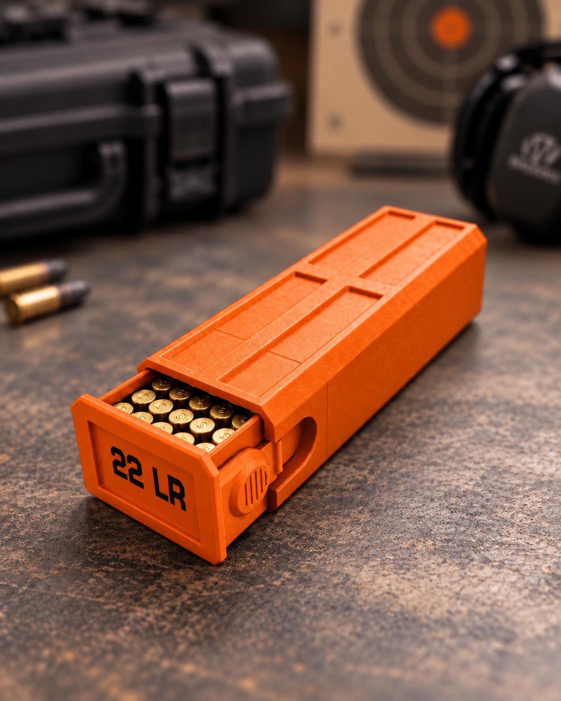 22LR Ammo Box – 100 Round Capacity – Compact Stackable Sliding Ammunition Storage Case