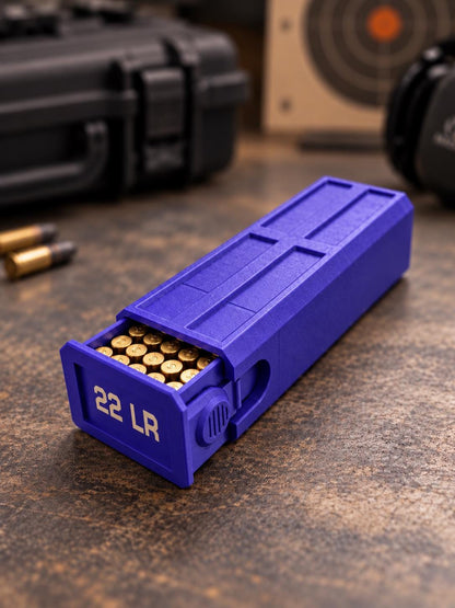 22LR Ammo Box – 100 Round Capacity – Compact Stackable Sliding Ammunition Storage Case