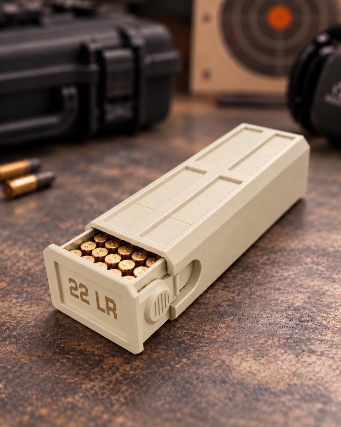 22LR Ammo Box – 100 Round Capacity – Compact Stackable Sliding Ammunition Storage Case