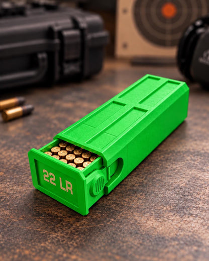22LR Ammo Box – 100 Round Capacity – Compact Stackable Sliding Ammunition Storage Case