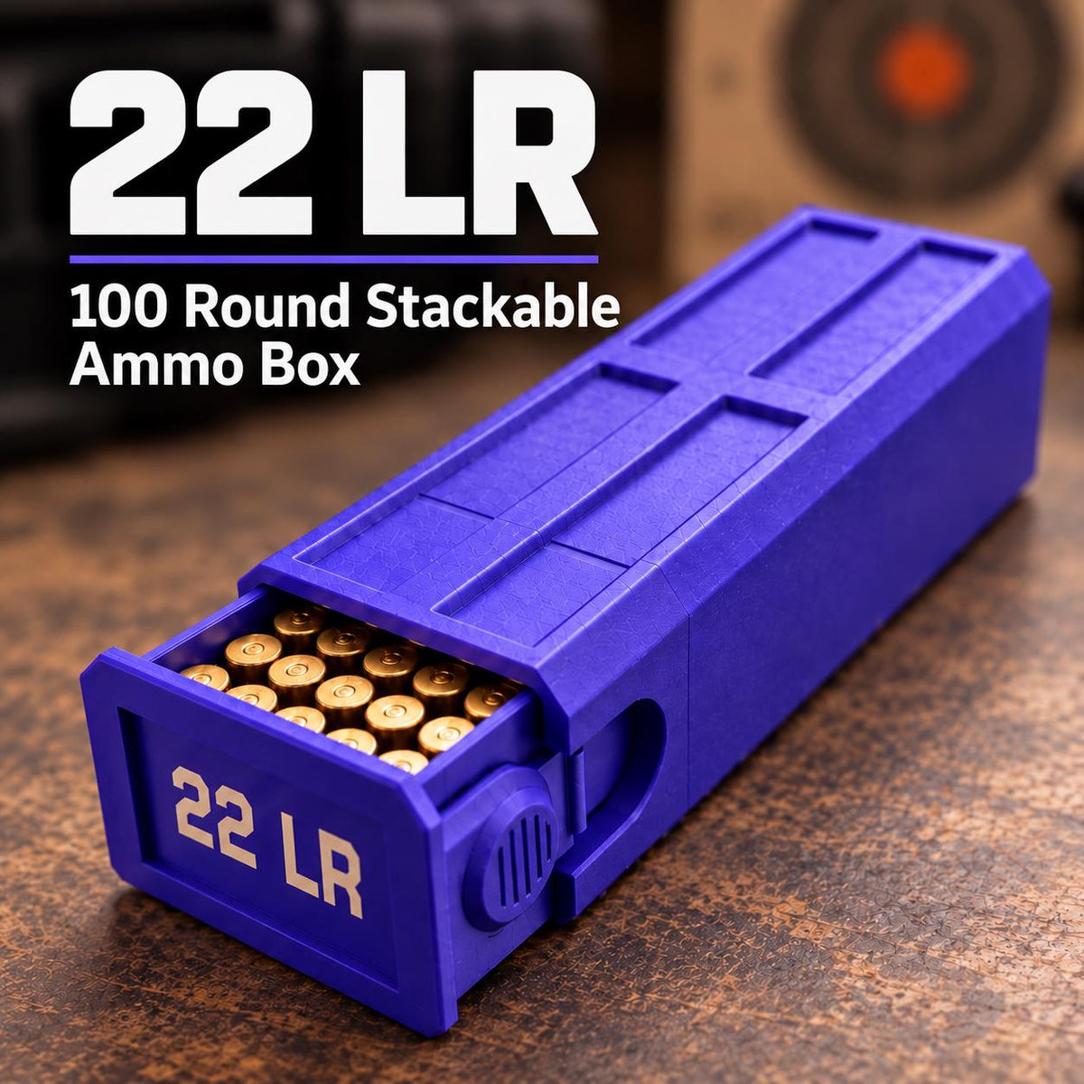 22LR Ammo Box – 100 Round Capacity – Compact Stackable Sliding Ammunition Storage Case