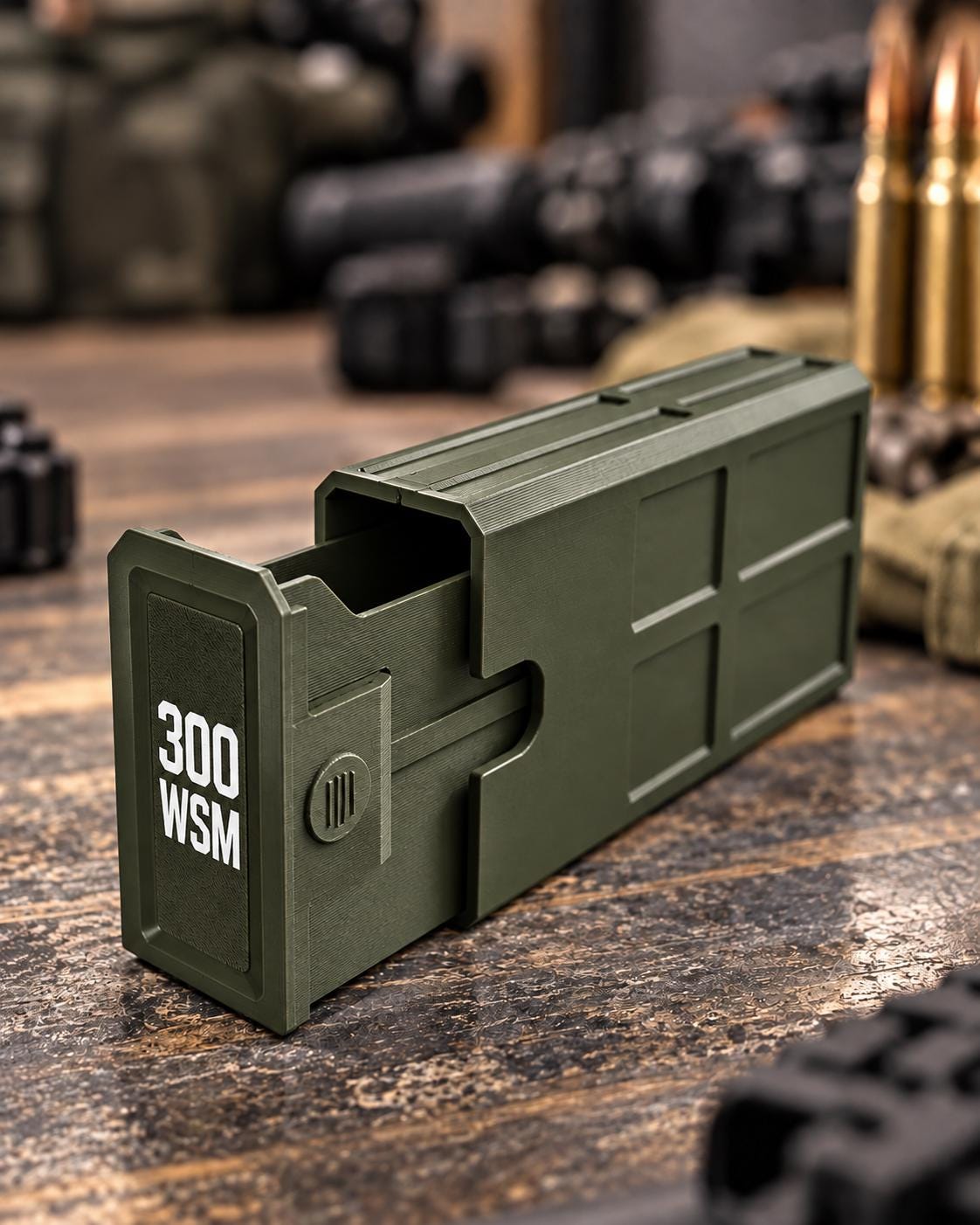 300 WSM Ammo Box – 20 Round Stackable Storage Case, Sliding Drawer, Dual Latches