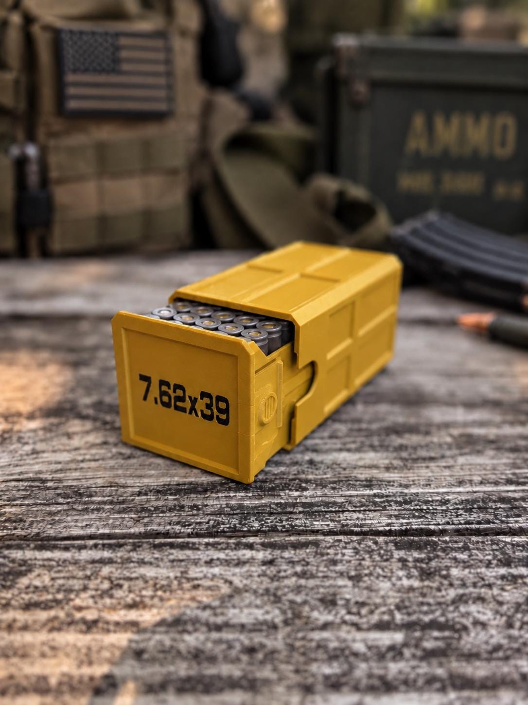 7.62x39 Ammo Box – 50 Round Stackable 3D Printed Storage Case (Made in USA)