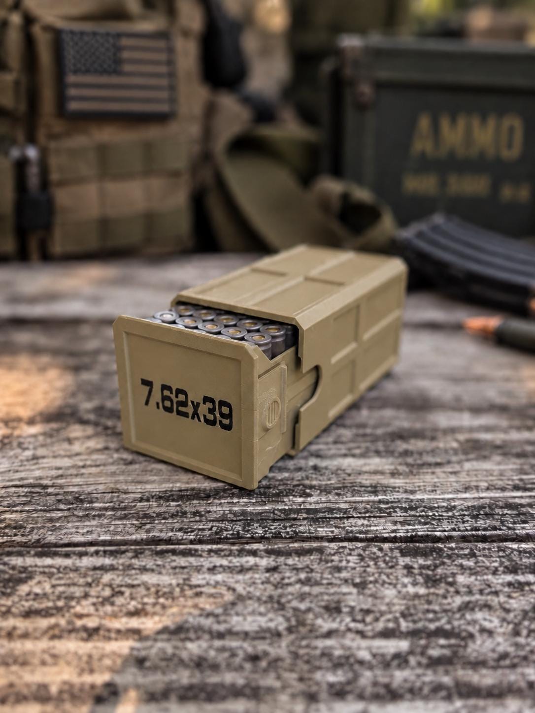 7.62x39 Ammo Box – 50 Round Stackable 3D Printed Storage Case (Made in USA)