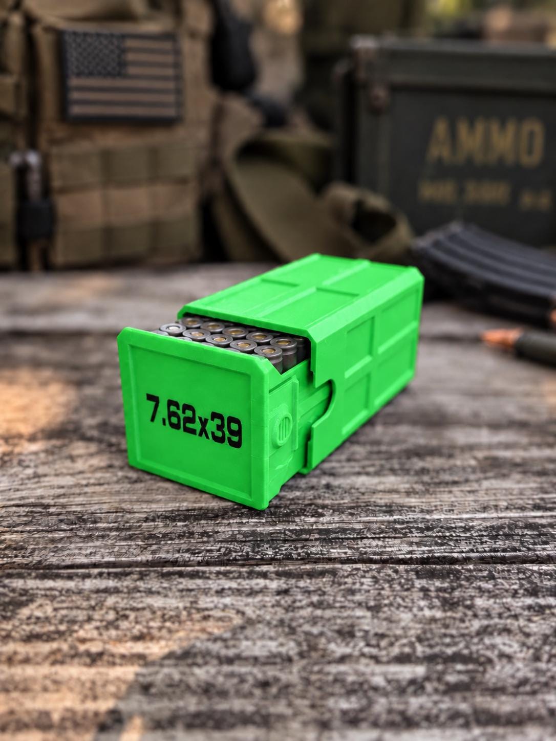 7.62x39 Ammo Box – 50 Round Stackable 3D Printed Storage Case (Made in USA)