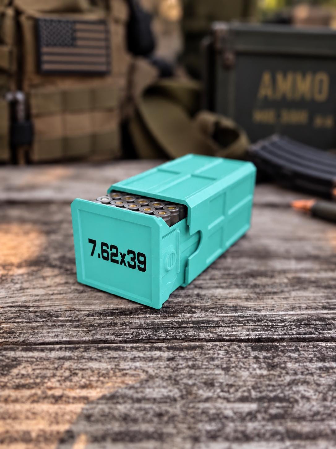 7.62x39 Ammo Box – 50 Round Stackable 3D Printed Storage Case (Made in USA)
