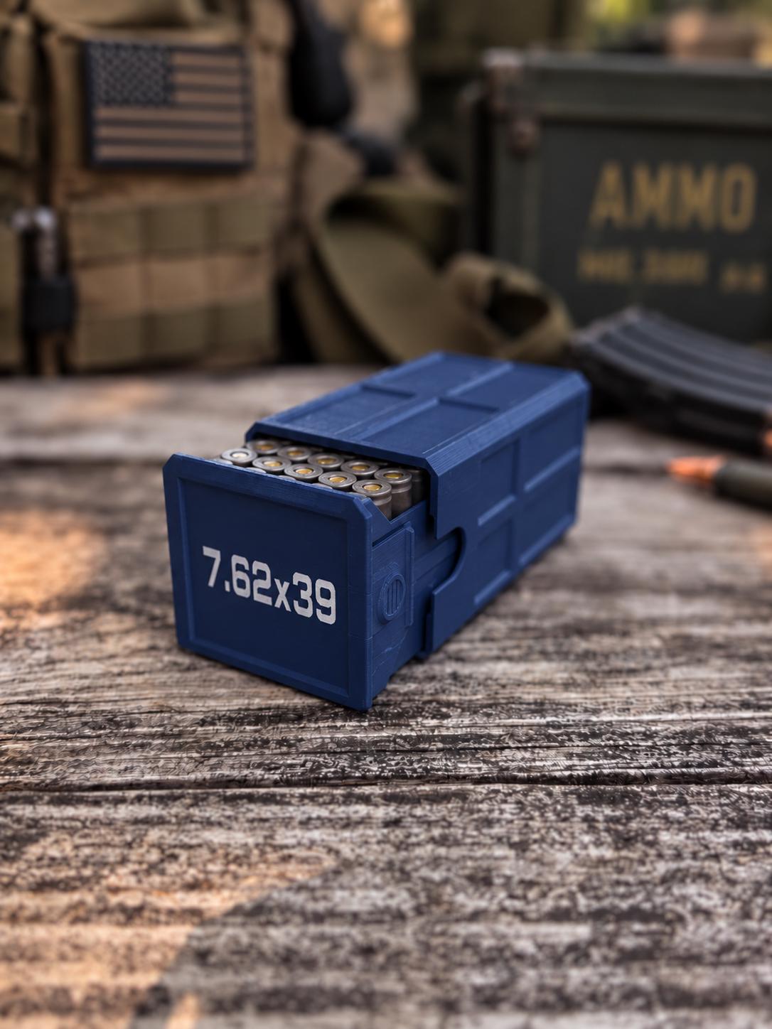 7.62x39 Ammo Box – 50 Round Stackable 3D Printed Storage Case (Made in USA)